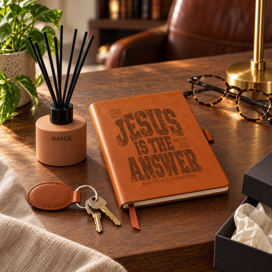 Jesus Is the Answer engraved brown prayer journal: when our strength runs out, when peace feels distant, when life gets overwhelming