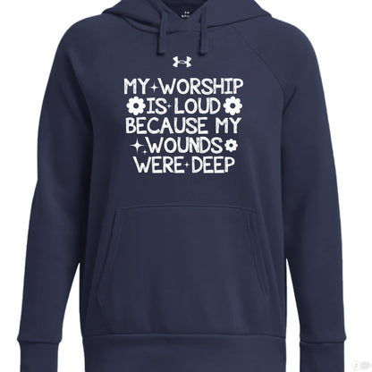 My Worship Is Loud Women's Pullover Fleece Hooded Sweatshirt - ClaimedbyGodDesigns
