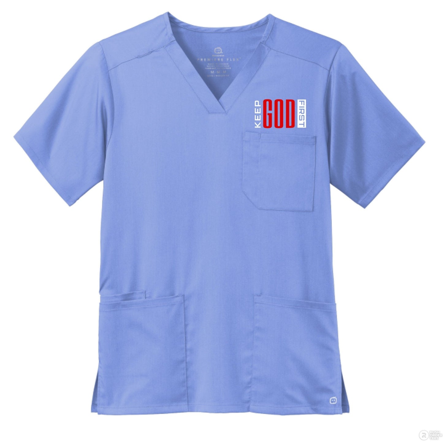 Keep Him First Men’s WorkFlex Mock Wrap Christian Scrub Top - ClaimedbyGodDesigns