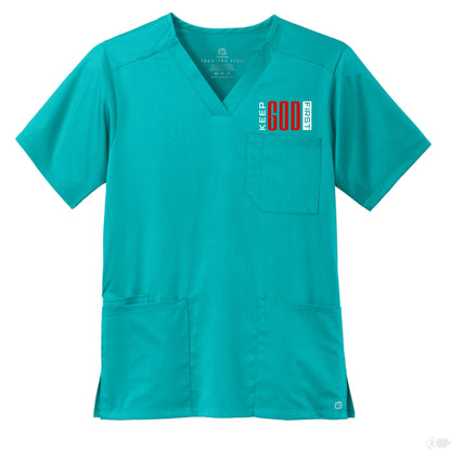 Keep Him First Men’s WorkFlex Mock Wrap Christian Scrub Top - ClaimedbyGodDesigns