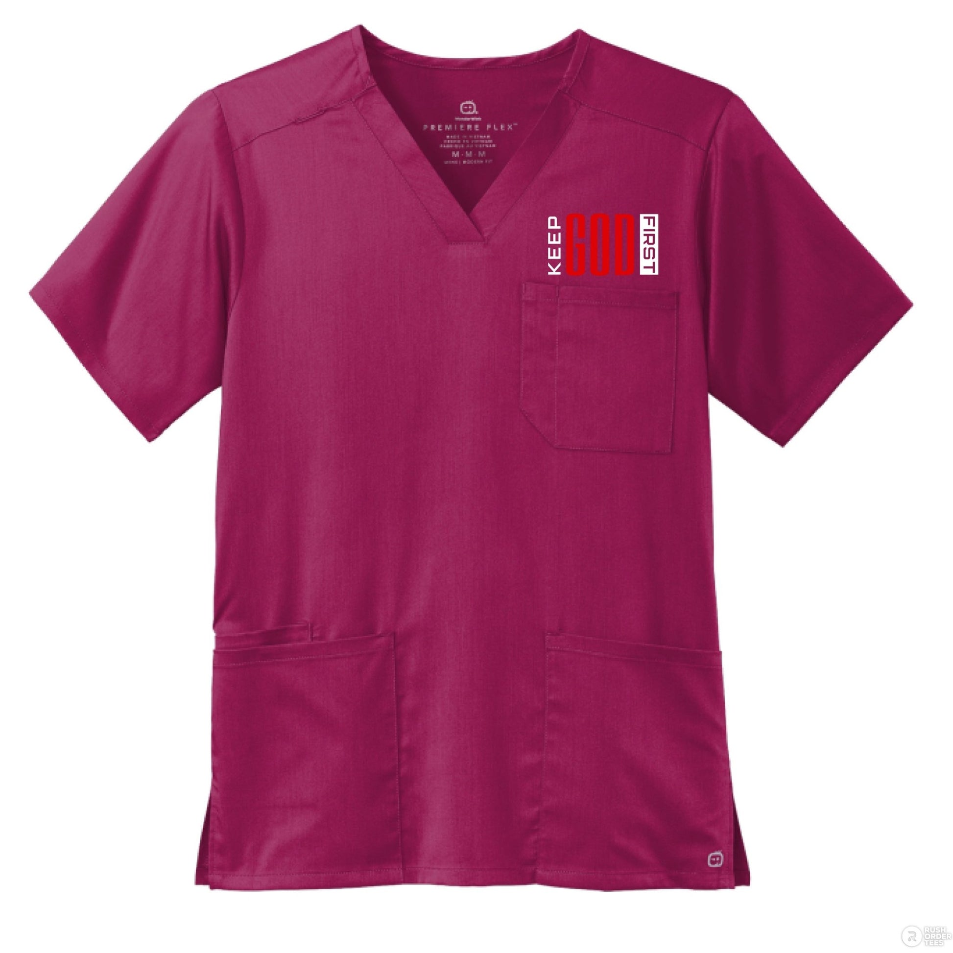 Keep Him First Men’s WorkFlex Mock Wrap Christian Scrub Top - ClaimedbyGodDesigns