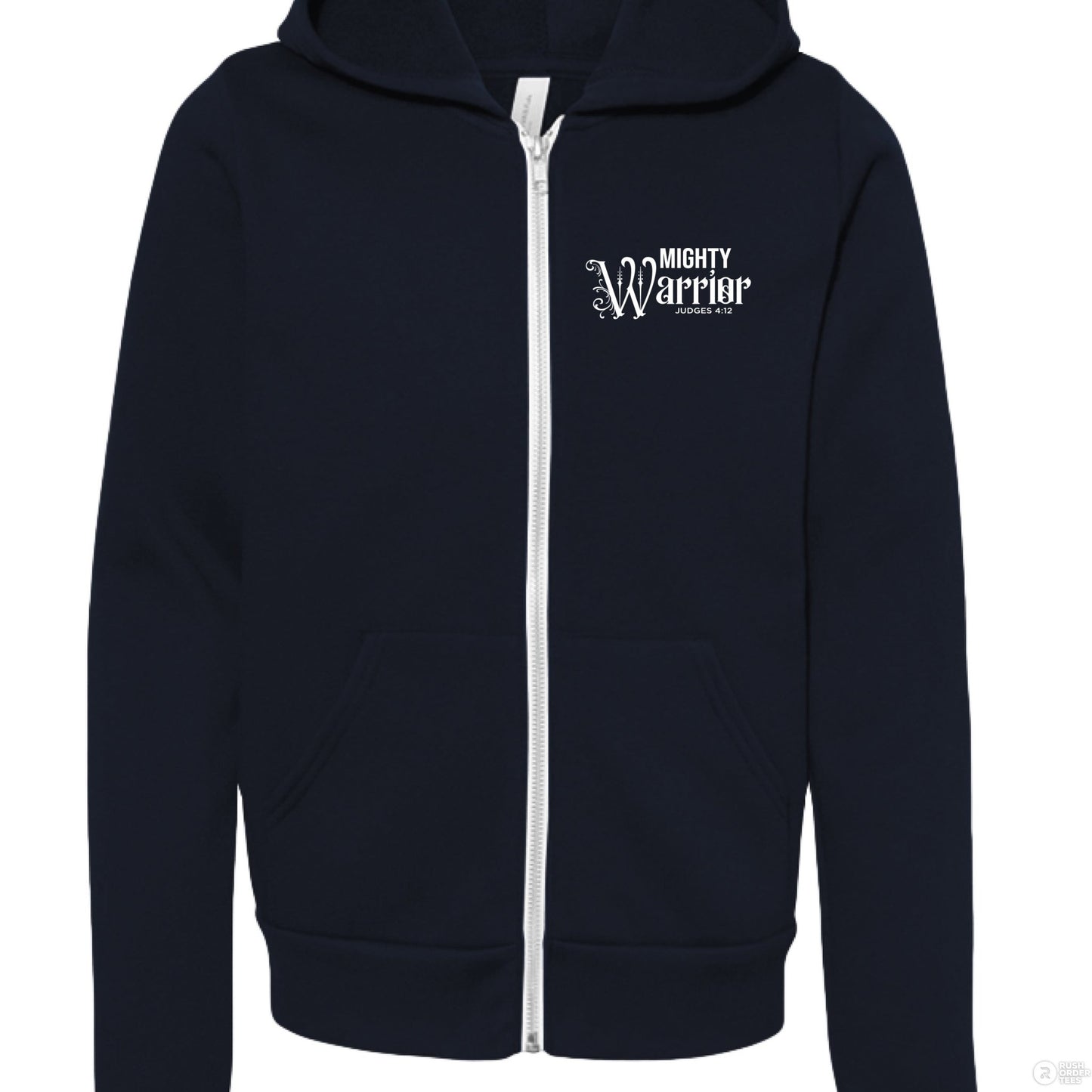 Mighty Warrior Youth Christian Fleece Full - Zip Hooded Sweatshirt - ClaimedbyGodDesigns