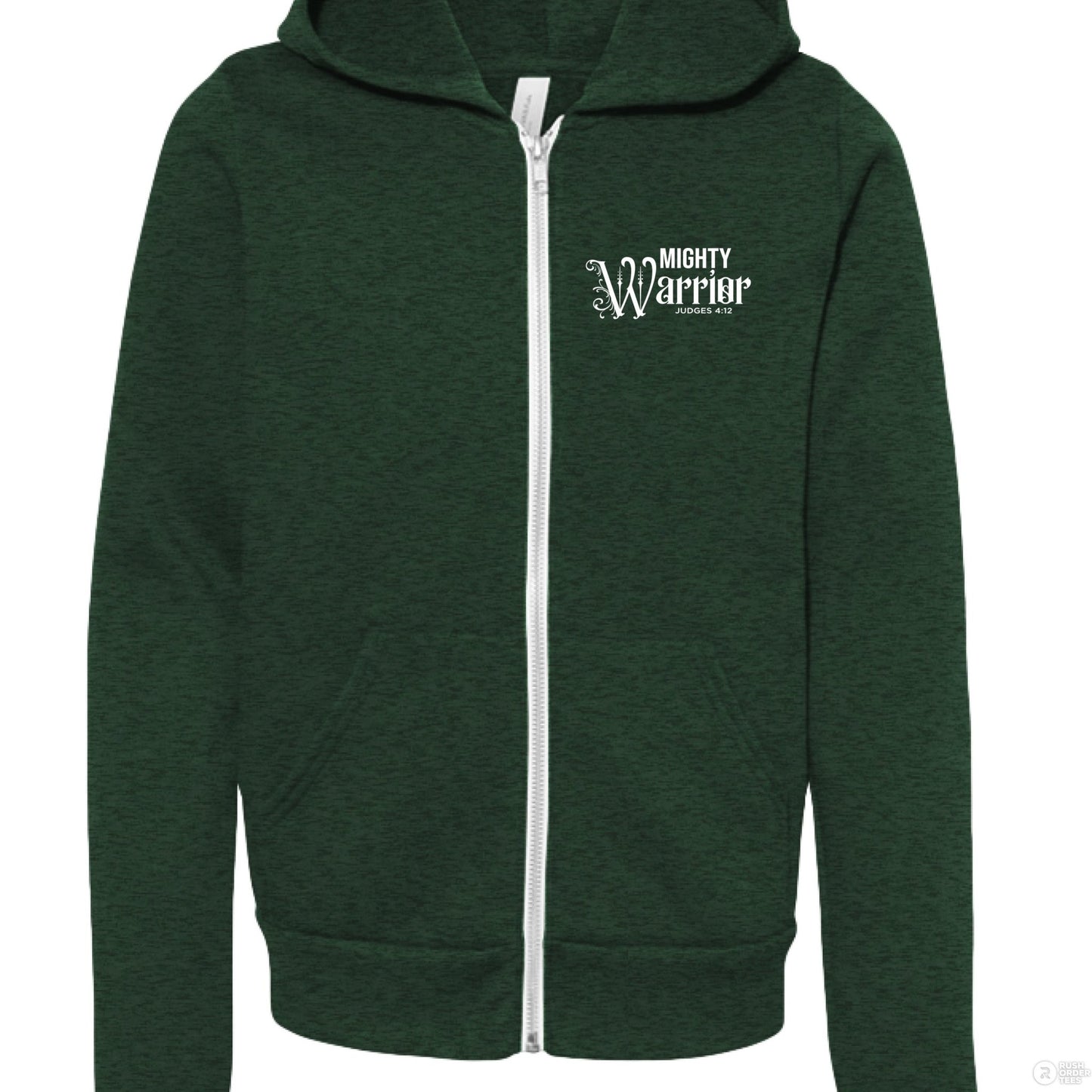 Mighty Warrior Youth Christian Fleece Full - Zip Hooded Sweatshirt - ClaimedbyGodDesigns