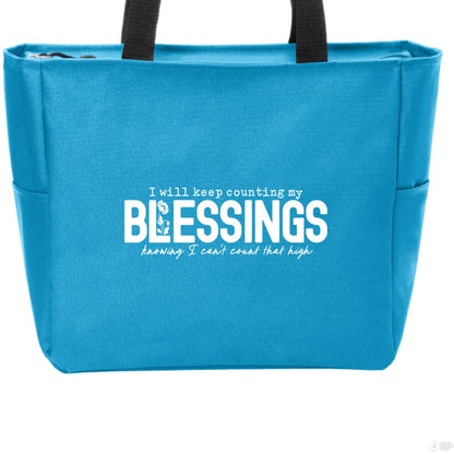 I Will Keep Counting My Blessings Christian Zip Tote Bag - ClaimedbyGodDesigns