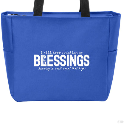 I Will Keep Counting My Blessings Christian Zip Tote Bag - ClaimedbyGodDesigns