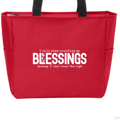 I Will Keep Counting My Blessings Christian Zip Tote Bag - ClaimedbyGodDesigns