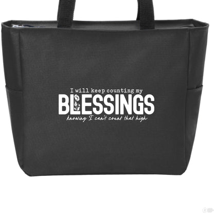 I Will Keep Counting My Blessings Christian Zip Tote Bag - ClaimedbyGodDesigns