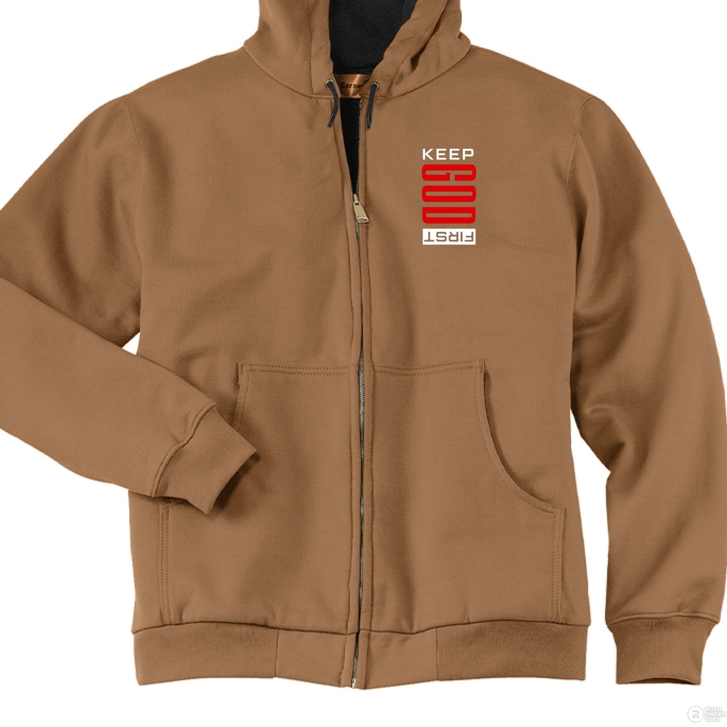 Keep Him First Men's Christian Heavyweight Full - Zip Hooded Sweatshirt with Thermal Lining - ClaimedbyGodDesigns