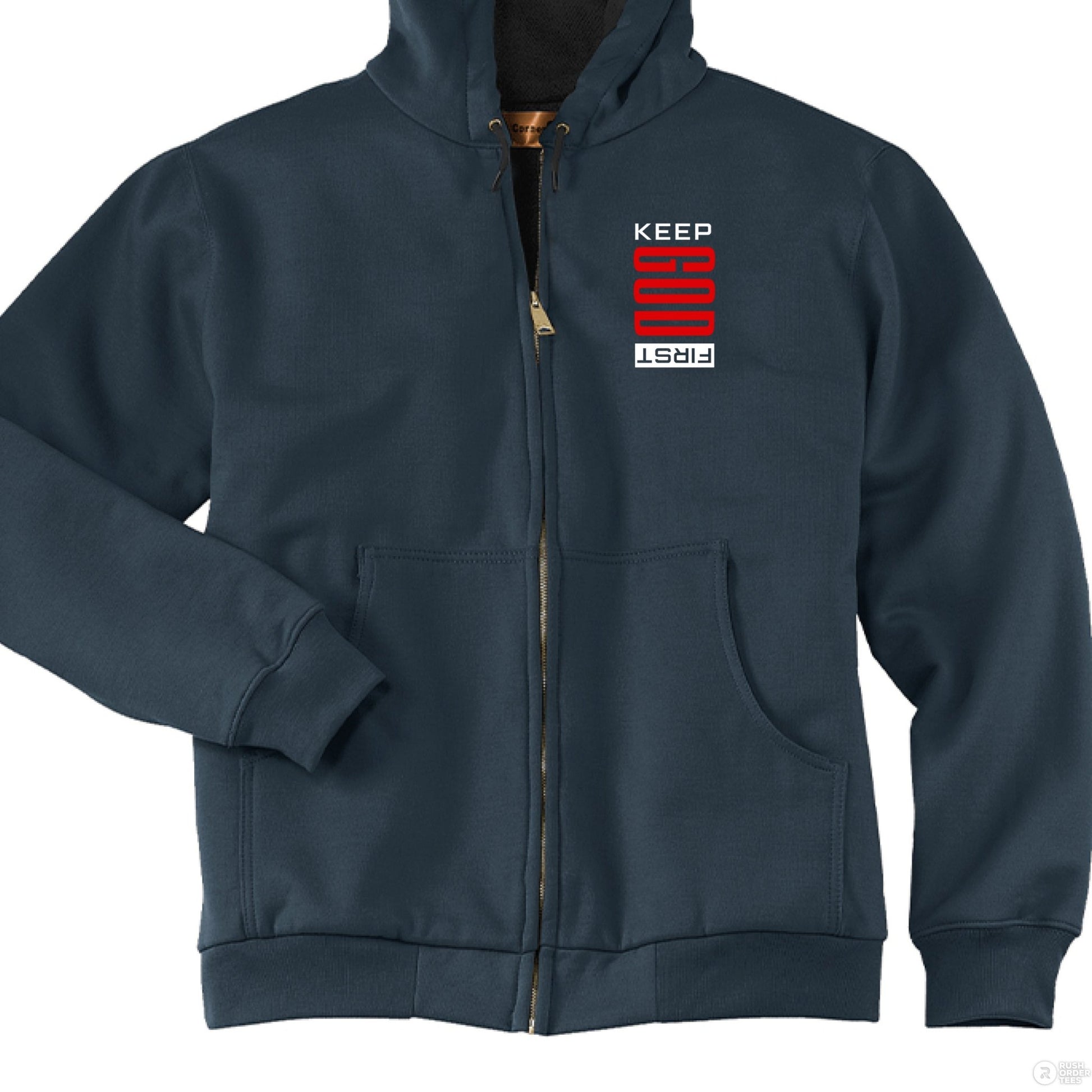 Keep Him First Men's Christian Heavyweight Full - Zip Hooded Sweatshirt with Thermal Lining - ClaimedbyGodDesigns