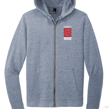 Keep Him First Women's Christian Fleece Full - Zip Hooded Sweatshirt - ClaimedbyGodDesigns