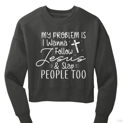 I Wanna Follow Him Funny Women's Christian Pullover Fleece Cropped Sweatshirt - ClaimedbyGodDesigns