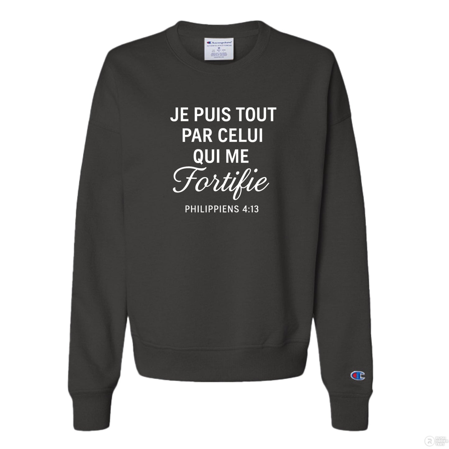 Je Puis Tout Women's French Christian Pullover Sweatshirt - ClaimedbyGodDesigns