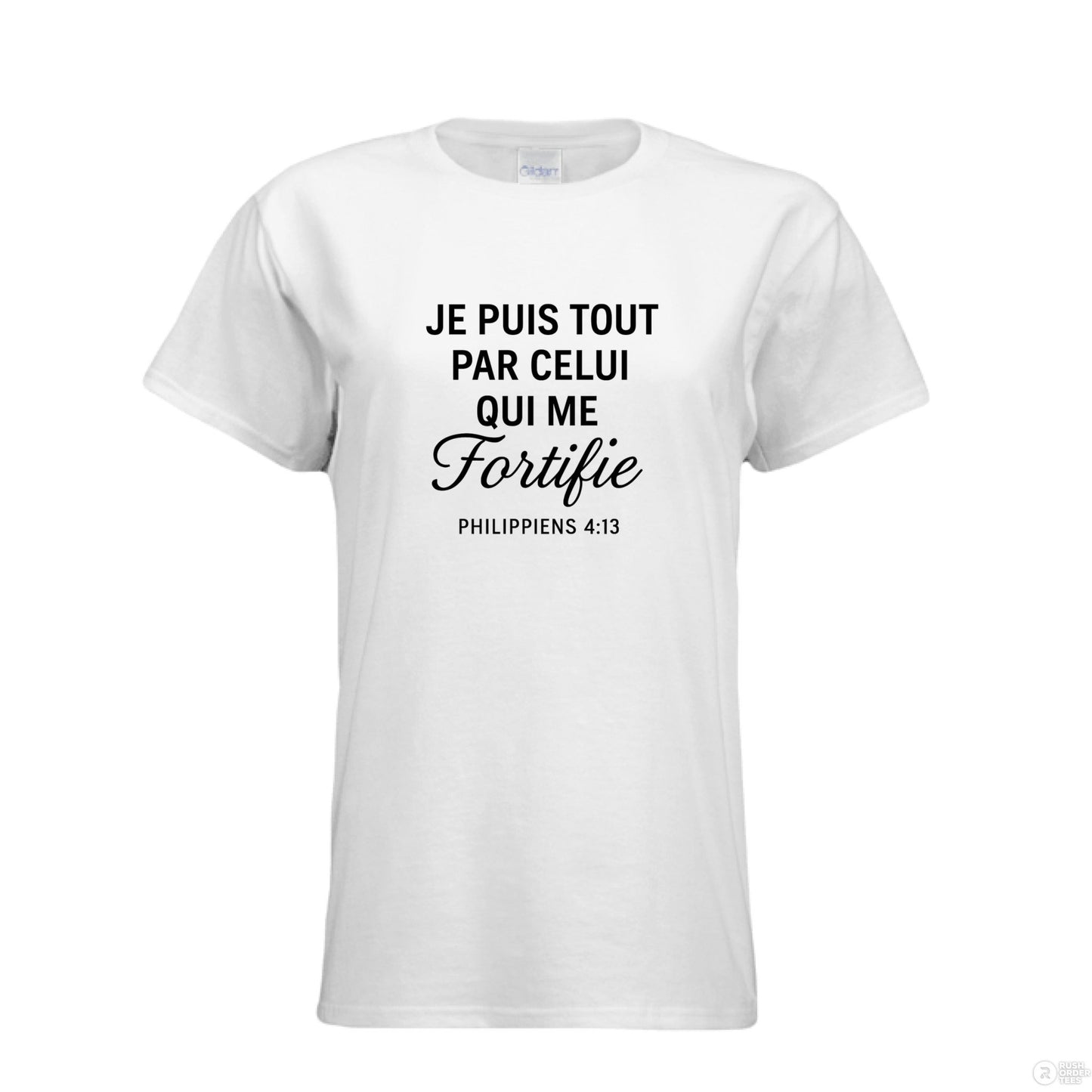 Je Puis Tout Women's French Christian T-shirt - ClaimedbyGodDesigns