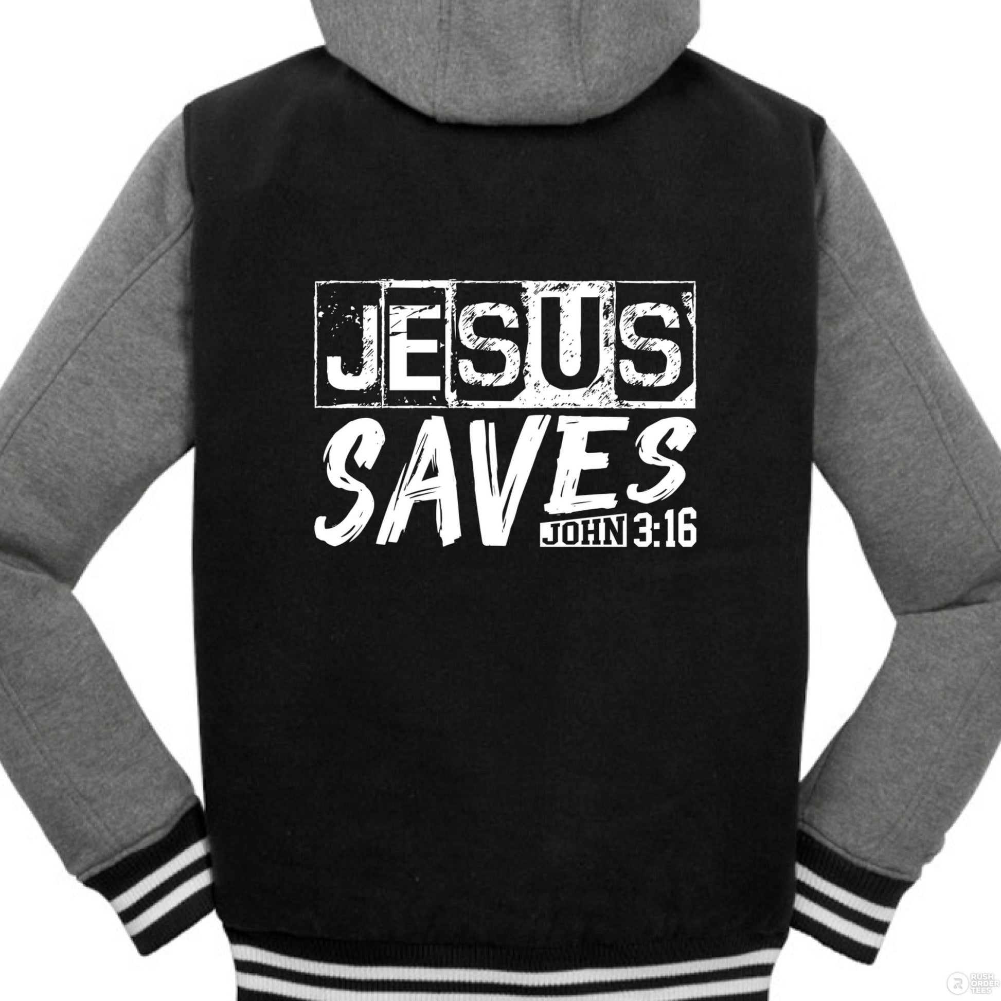 He Saves Men’s Christian Insulated Letterman Jacket - ClaimedbyGodDesigns