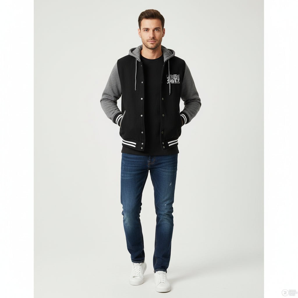 He Saves Men’s Christian Insulated Letterman Jacket - ClaimedbyGodDesigns