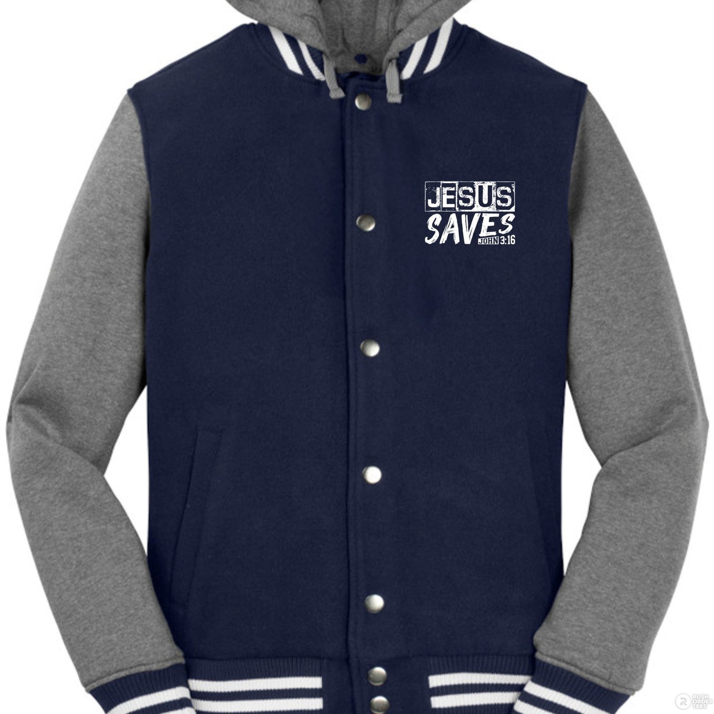 He Saves Men’s Christian Insulated Letterman Jacket - ClaimedbyGodDesigns
