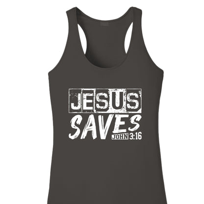 He Saves Women’s Christian Racerback Tank - top - ClaimedbyGodDesigns
