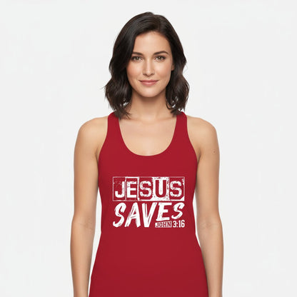 He Saves Women’s Christian Racerback Tank - top - ClaimedbyGodDesigns