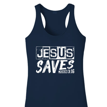 He Saves Women’s Christian Racerback Tank - top - ClaimedbyGodDesigns