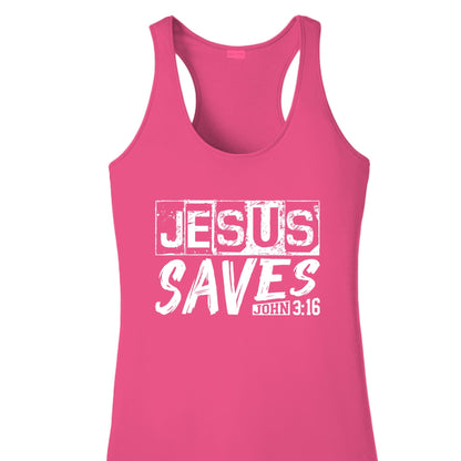 He Saves Women’s Christian Racerback Tank - top - ClaimedbyGodDesigns