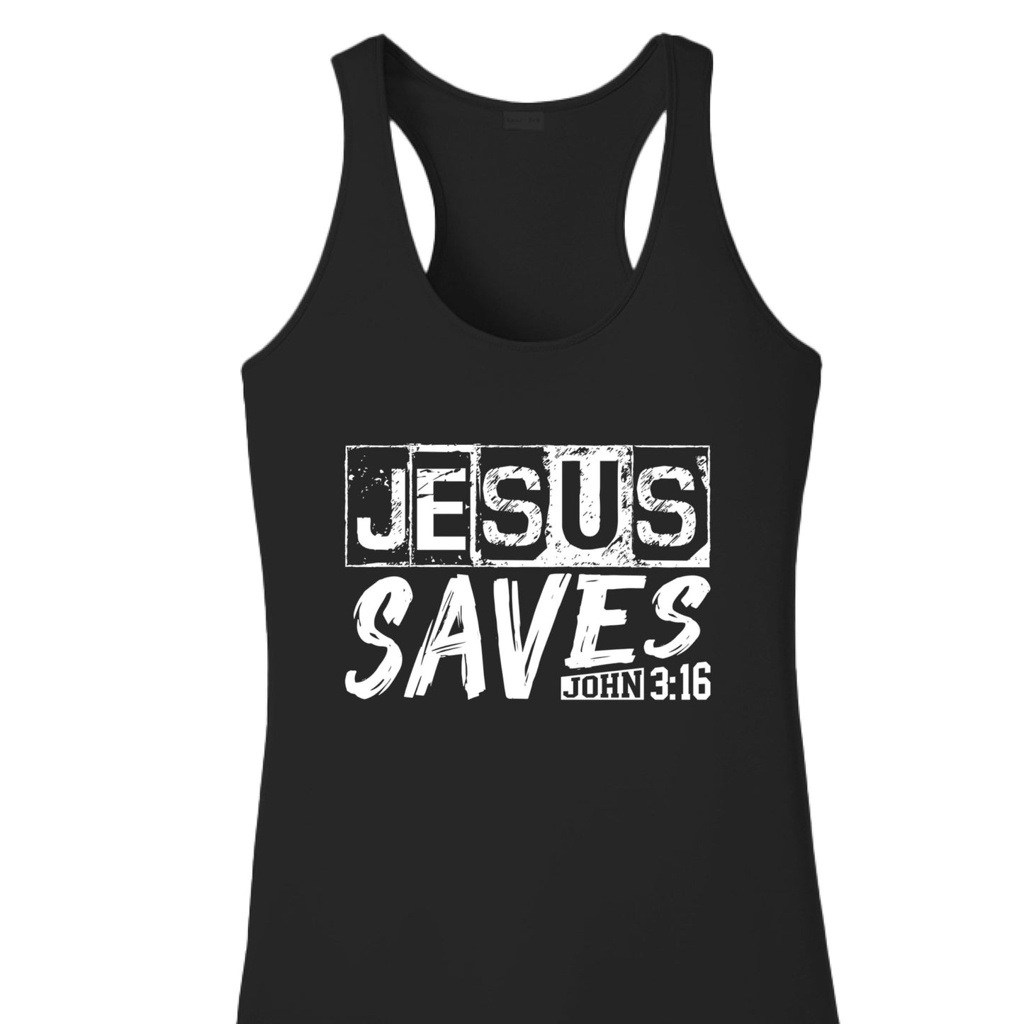 He Saves Women’s Christian Racerback Tank - top - ClaimedbyGodDesigns