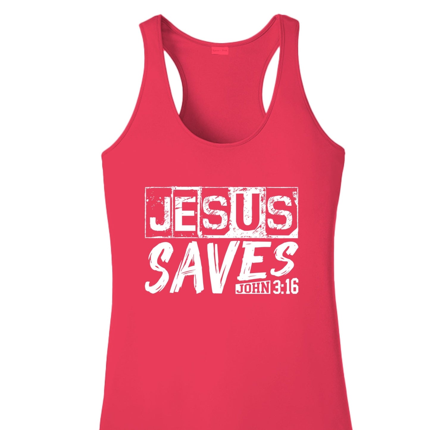 He Saves Women’s Christian Racerback Tank - top - ClaimedbyGodDesigns