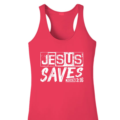 He Saves Women’s Christian Racerback Tank - top - ClaimedbyGodDesigns