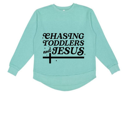 Chasing Toddlers And Him Women’s Christian Pullover Weekend Fleece Sweatshirt - ClaimedbyGodDesigns