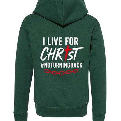 I Live For Him Youth Christian Fleece Full - Zip Hooded Sweatshirt - ClaimedbyGodDesigns