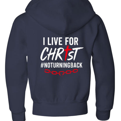 I Live For Him Youth Christian Fleece Full - Zip Hooded Sweatshirt - ClaimedbyGodDesigns