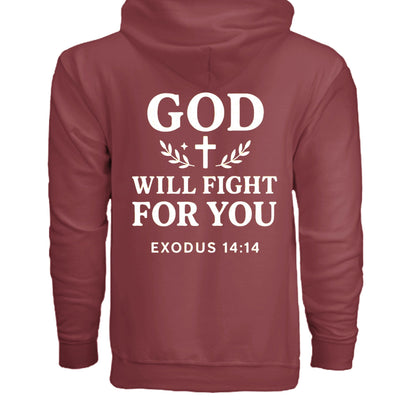 He Will Fight For You Unisex Christian Full - zip Hooded Sweatshirt - ClaimedbyGodDesigns