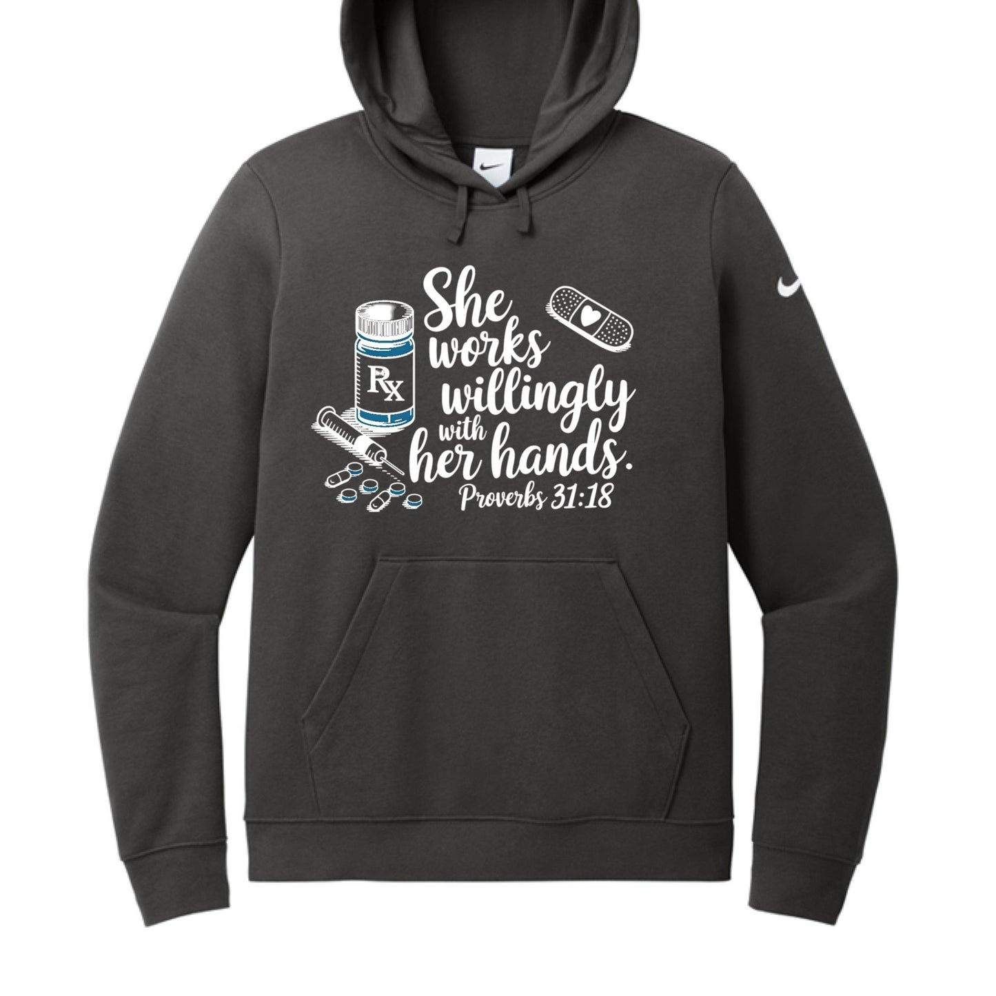 Christian Hoodie for Women Healthcare Workers – 'She Works Willingly With Her Hands' Pullover Sweatshirt - ClaimedbyGodDesigns
