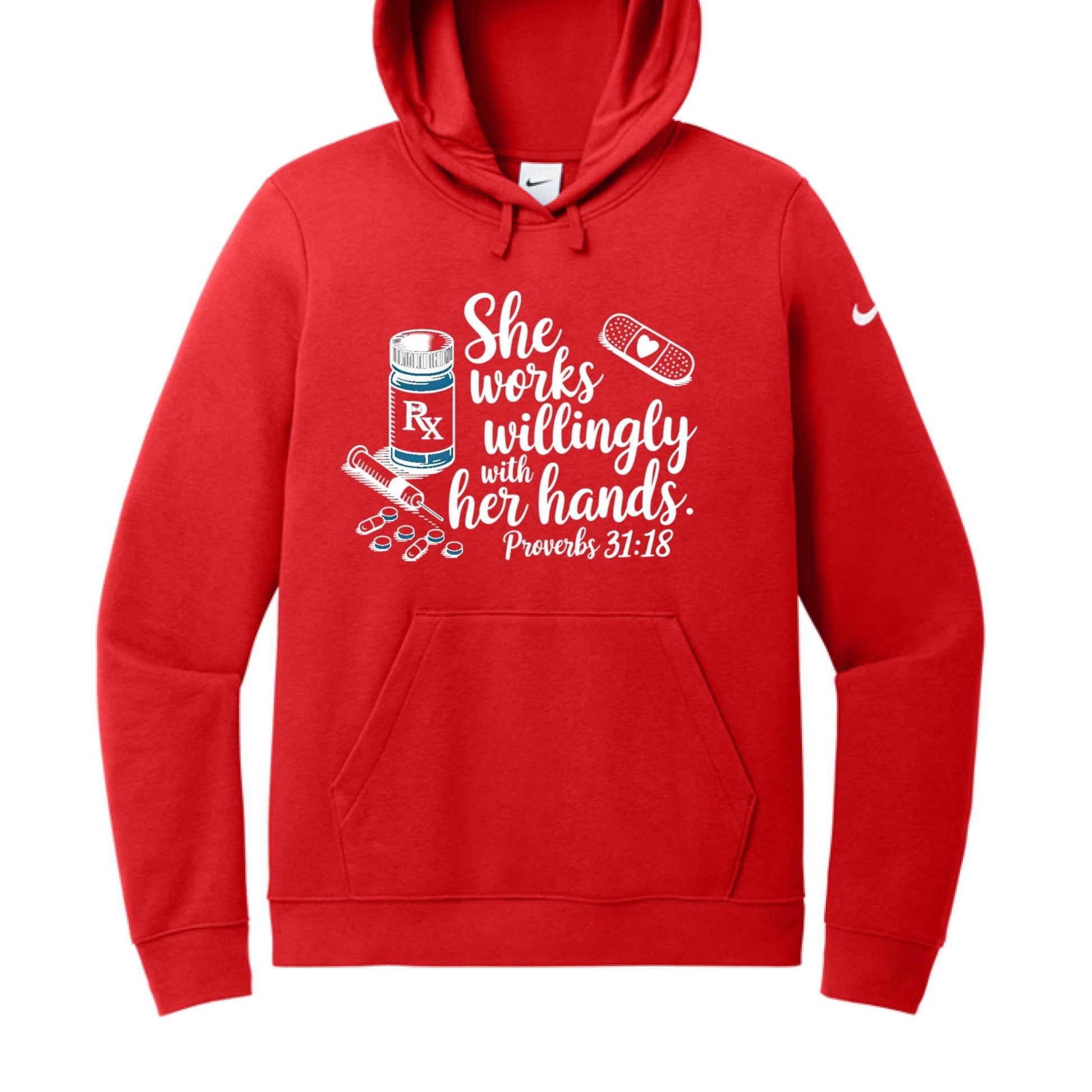 Christian Hoodie for Women Healthcare Workers – 'She Works Willingly With Her Hands' Pullover Sweatshirt - ClaimedbyGodDesigns