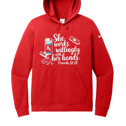 Christian Hoodie for Women Healthcare Workers – 'She Works Willingly With Her Hands' Pullover Sweatshirt - ClaimedbyGodDesigns