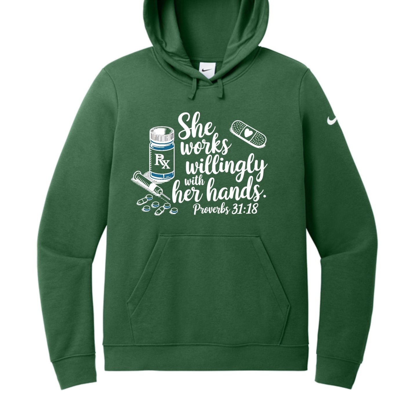 Christian Hoodie for Women Healthcare Workers – 'She Works Willingly With Her Hands' Pullover Sweatshirt - ClaimedbyGodDesigns
