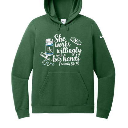 Christian Hoodie for Women Healthcare Workers – 'She Works Willingly With Her Hands' Pullover Sweatshirt - ClaimedbyGodDesigns