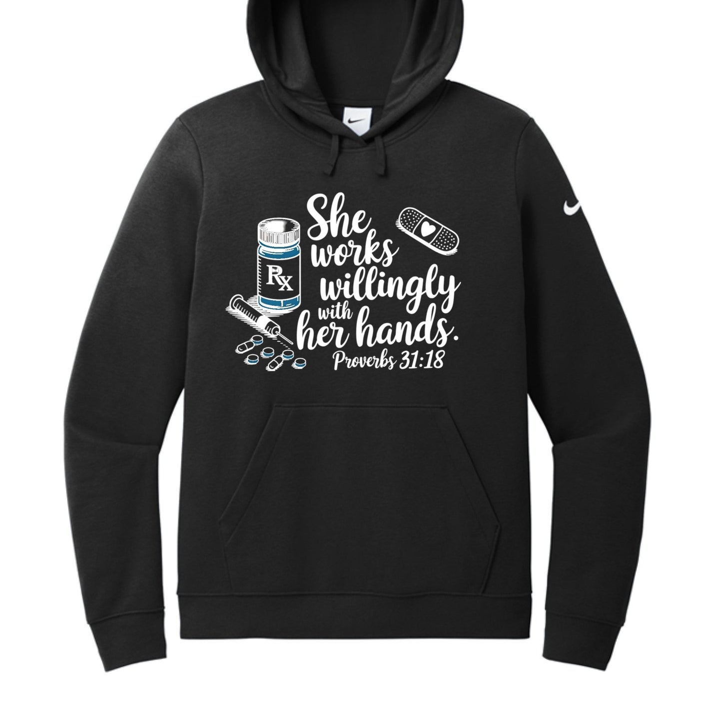 Christian Hoodie for Women Healthcare Workers – 'She Works Willingly With Her Hands' Pullover Sweatshirt - ClaimedbyGodDesigns