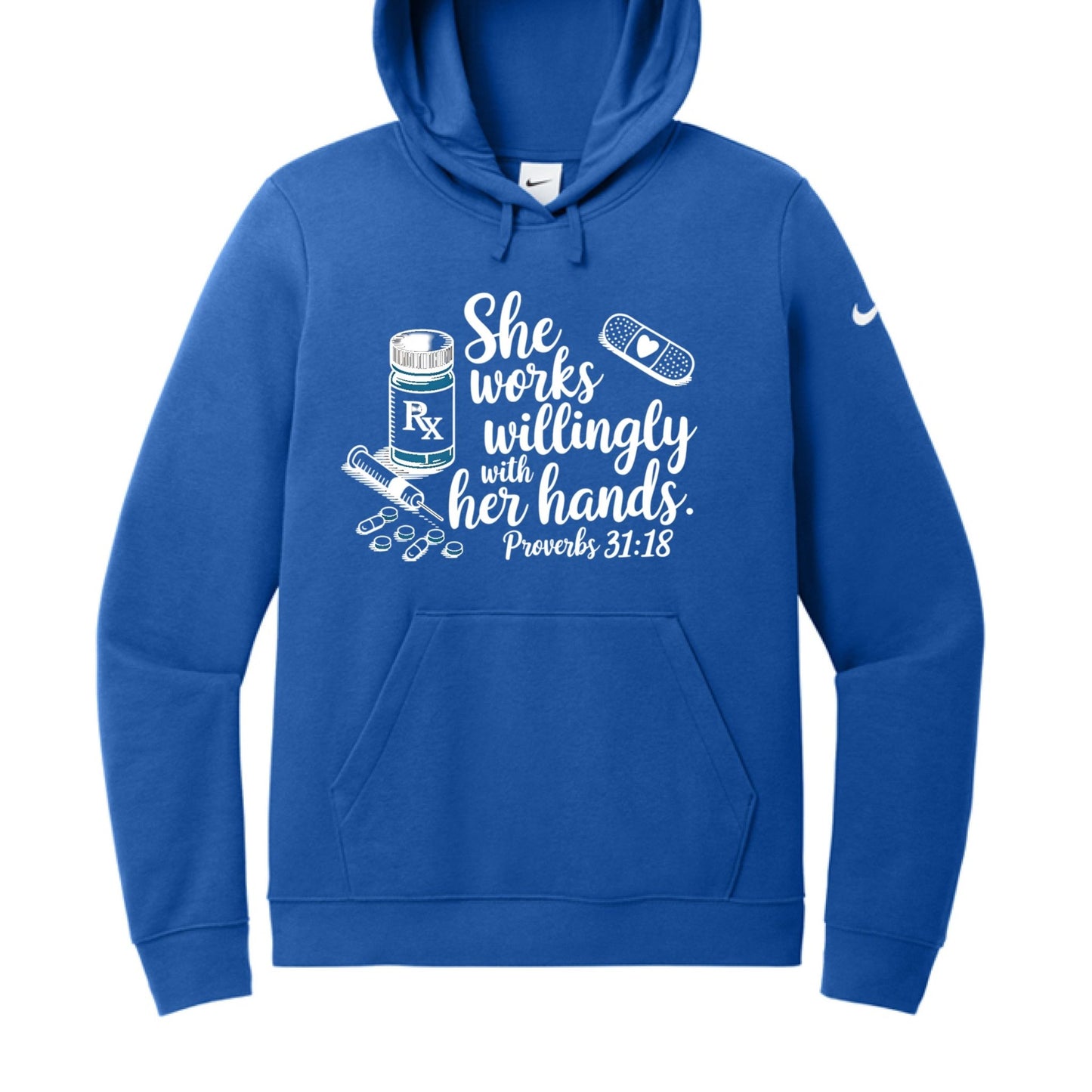 Christian Hoodie for Women Healthcare Workers – 'She Works Willingly With Her Hands' Pullover Sweatshirt - ClaimedbyGodDesigns