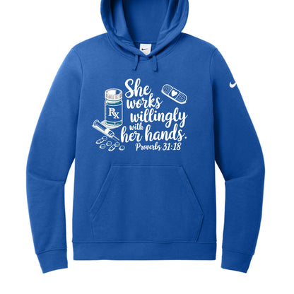 Christian Hoodie for Women Healthcare Workers – 'She Works Willingly With Her Hands' Pullover Sweatshirt - ClaimedbyGodDesigns