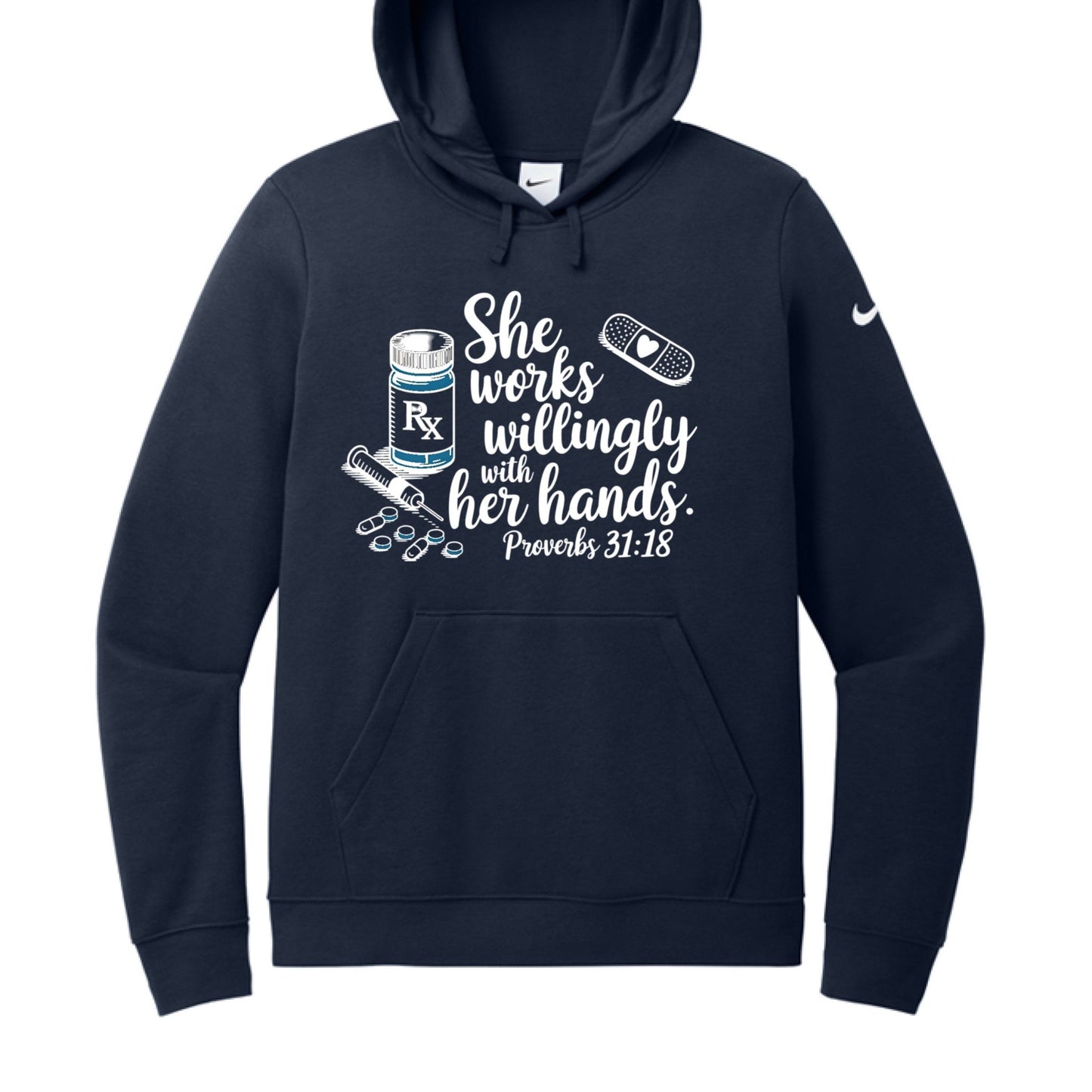 Christian Hoodie for Women Healthcare Workers – 'She Works Willingly With Her Hands' Pullover Sweatshirt - ClaimedbyGodDesigns