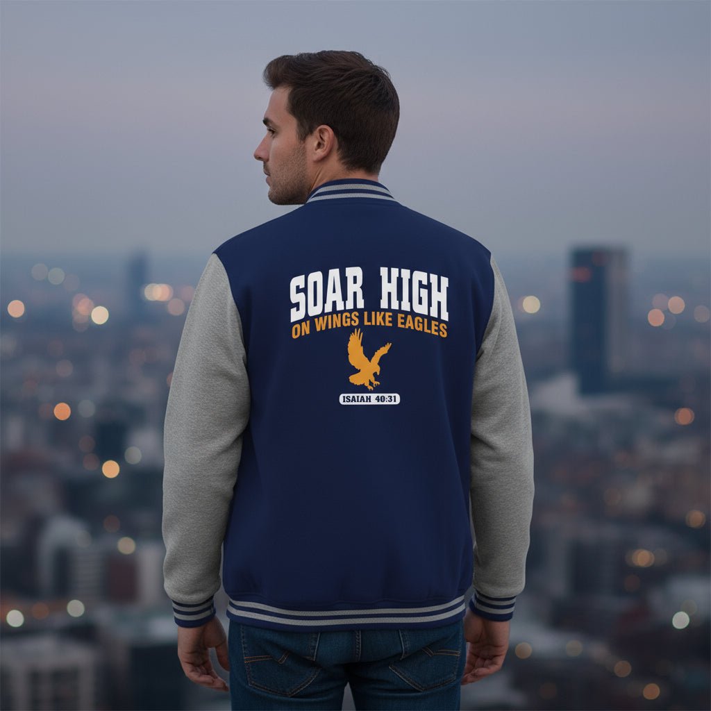 Soar High Men’s Christian Heavyweight Letterman Jacket - ClaimedbyGodDesigns