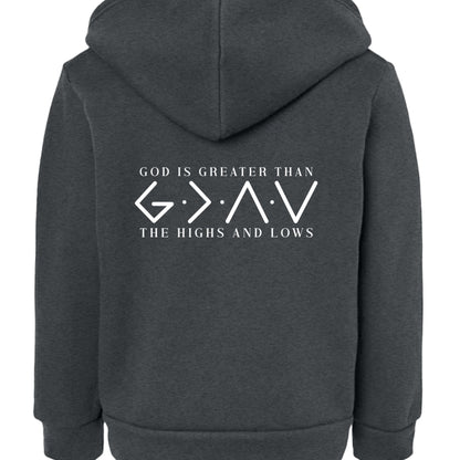 He Is Greater Toddler Christian Full - Zip Hooded Sweatshirt - ClaimedbyGodDesigns
