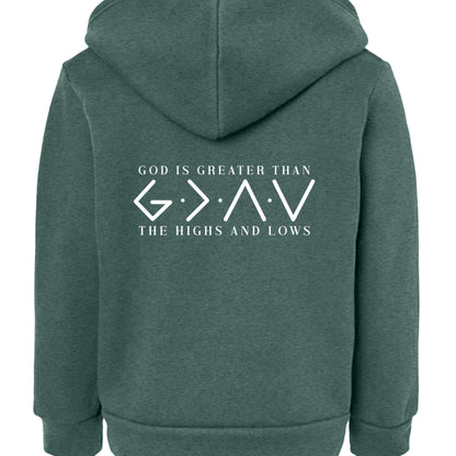 He Is Greater Toddler Christian Full - Zip Hooded Sweatshirt - ClaimedbyGodDesigns