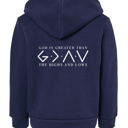 He Is Greater Toddler Christian Full - Zip Hooded Sweatshirt - ClaimedbyGodDesigns