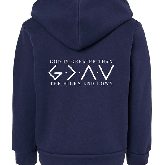 He Is Greater Toddler Christian Full - Zip Hooded Sweatshirt - ClaimedbyGodDesigns