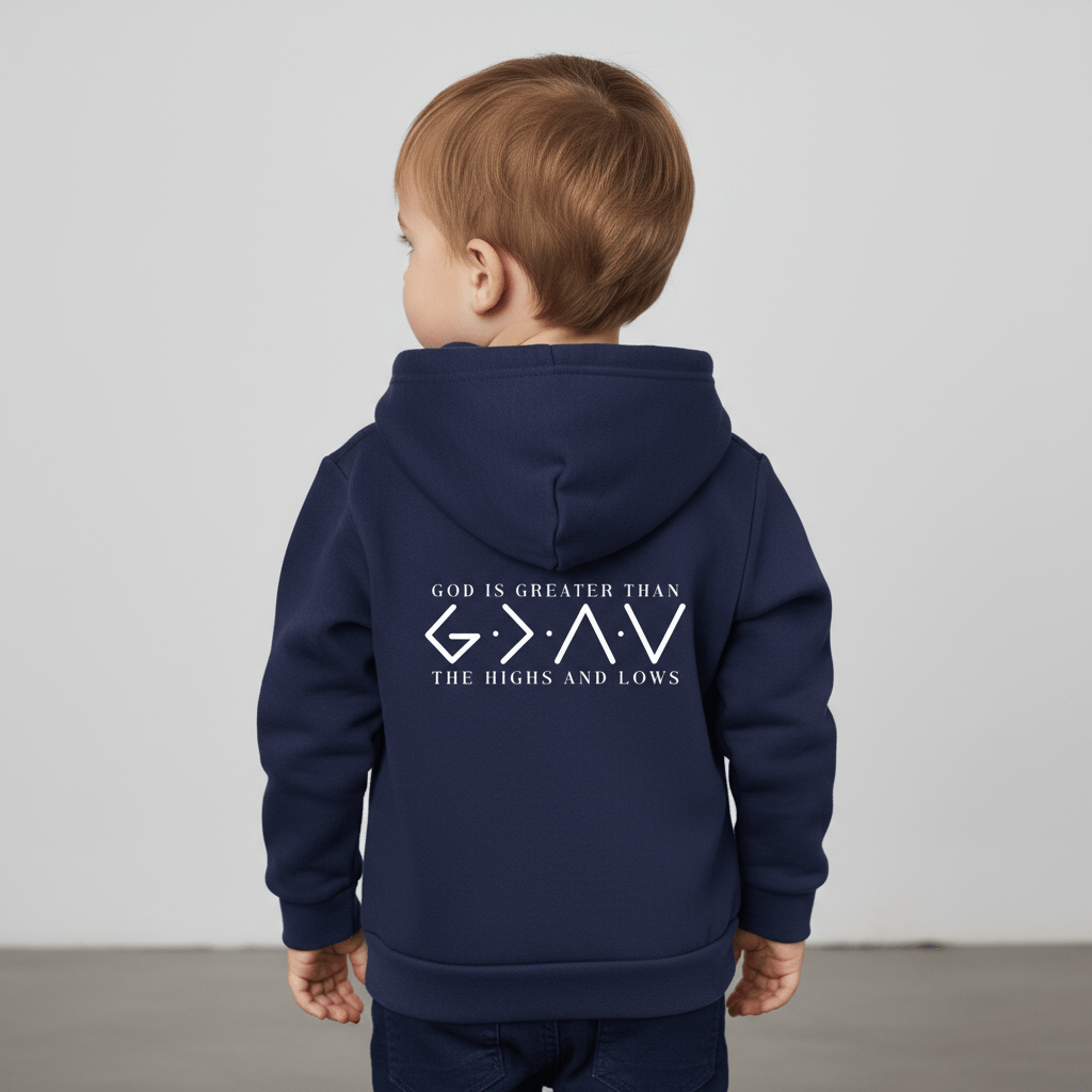 He Is Greater Toddler Christian Full - Zip Hooded Sweatshirt - ClaimedbyGodDesigns