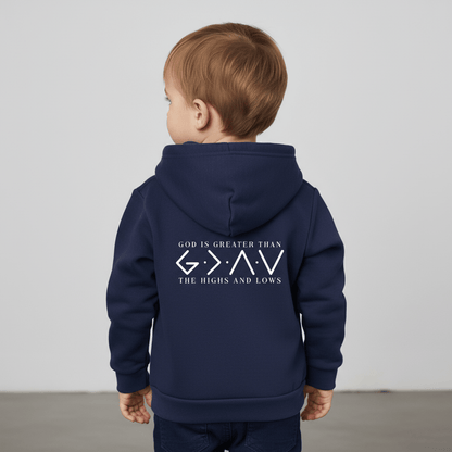He Is Greater Toddler Christian Full - Zip Hooded Sweatshirt - ClaimedbyGodDesigns