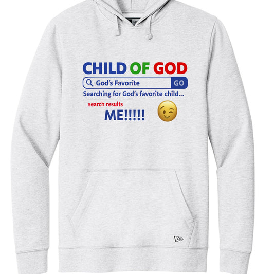 His Child Funny Hoodie – Unisex Christian Hooded Sweatshirt with “His Favorite” Search Bar Graphic - ClaimedbyGodDesigns