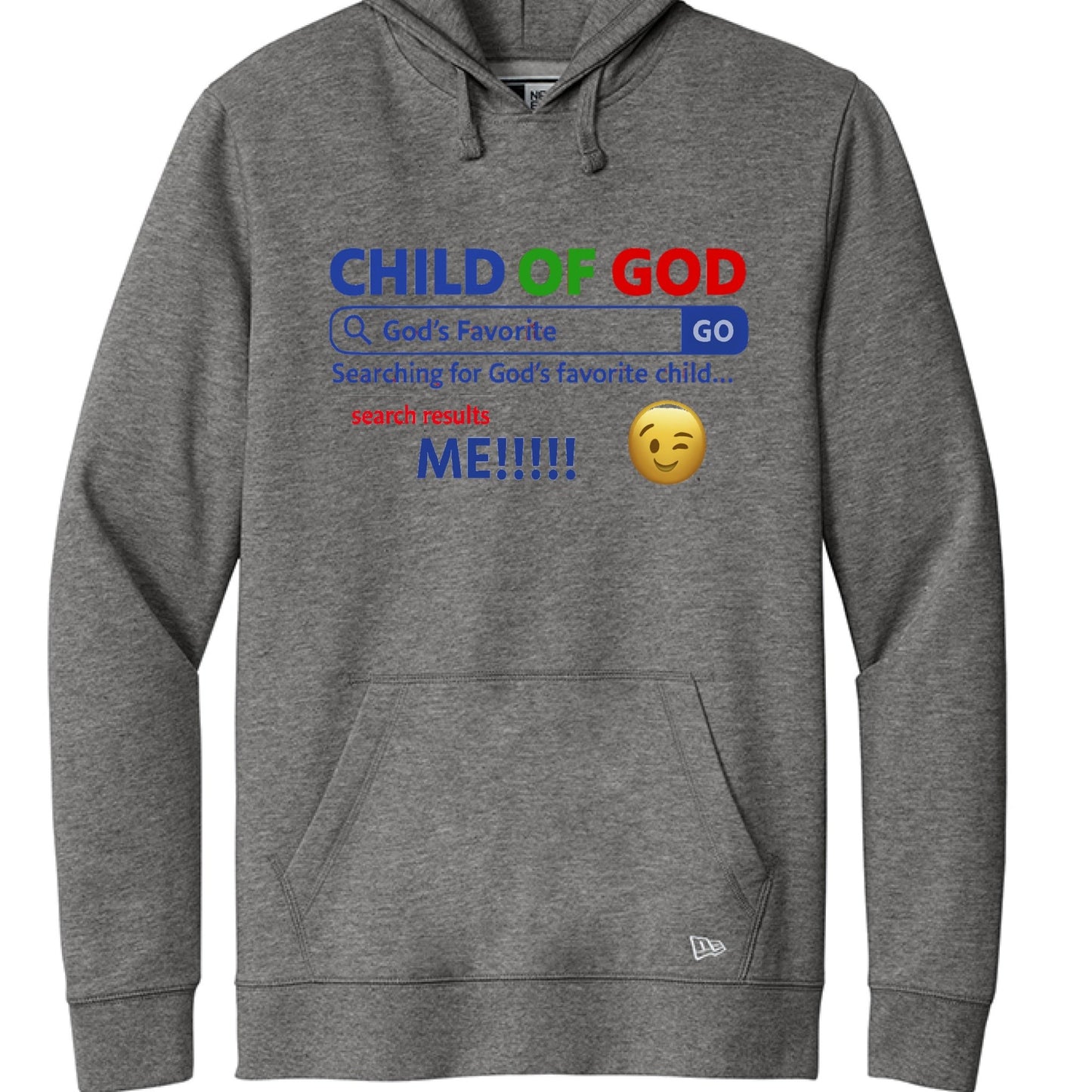 His Child Funny Hoodie – Unisex Christian Hooded Sweatshirt with “His Favorite” Search Bar Graphic - ClaimedbyGodDesigns