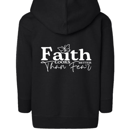 Faith Looks Better Toddler Christian Full - Zip Hooded Sweatshirt - ClaimedbyGodDesigns